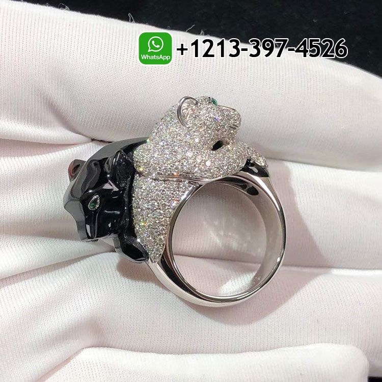 vnnx22m4dxx Custom Made Best Sellers Quality 1:1 Cartier Panthère de Cartier 18K White Gold Diamond Emerald Onyx Ring - High Quality 18k Gold and Diamond Luxury Distinctive Collection Designer Jewelry Customized Factory Price - Image 2