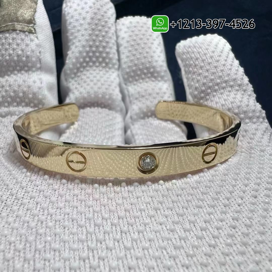 vv2dvua3ai2 Custom Made Best Sellers Quality 1:1 Replica Cartier 18K Yellow Gold 1 Diamond Love Open Cuff Bracelet - High Quality 18k Gold and Diamond Luxury Distinctive Collection Designer Jewelry Customized Factory Price - Image 4
