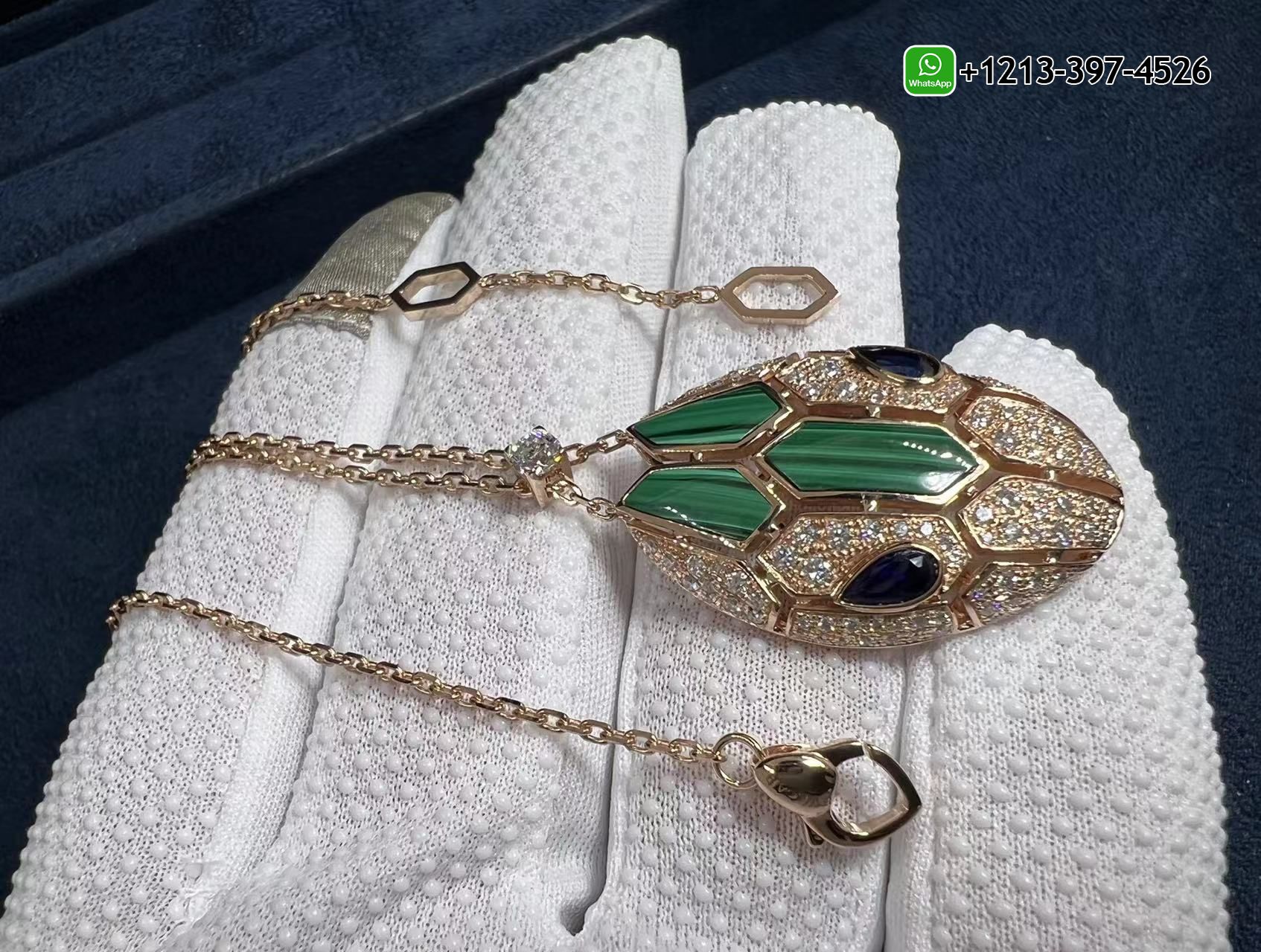 vv4sbhpx4p1 Custom Made 1:1 Quality Bvlgari 18K Rose Gold Diamond Malachite Blue Sapphire Serpenti Seduttori Pendant Necklace - High Quality 18k Gold and Diamond Luxury Distinctive Collection Designer Jewelry Customized Factory Price - Image 4