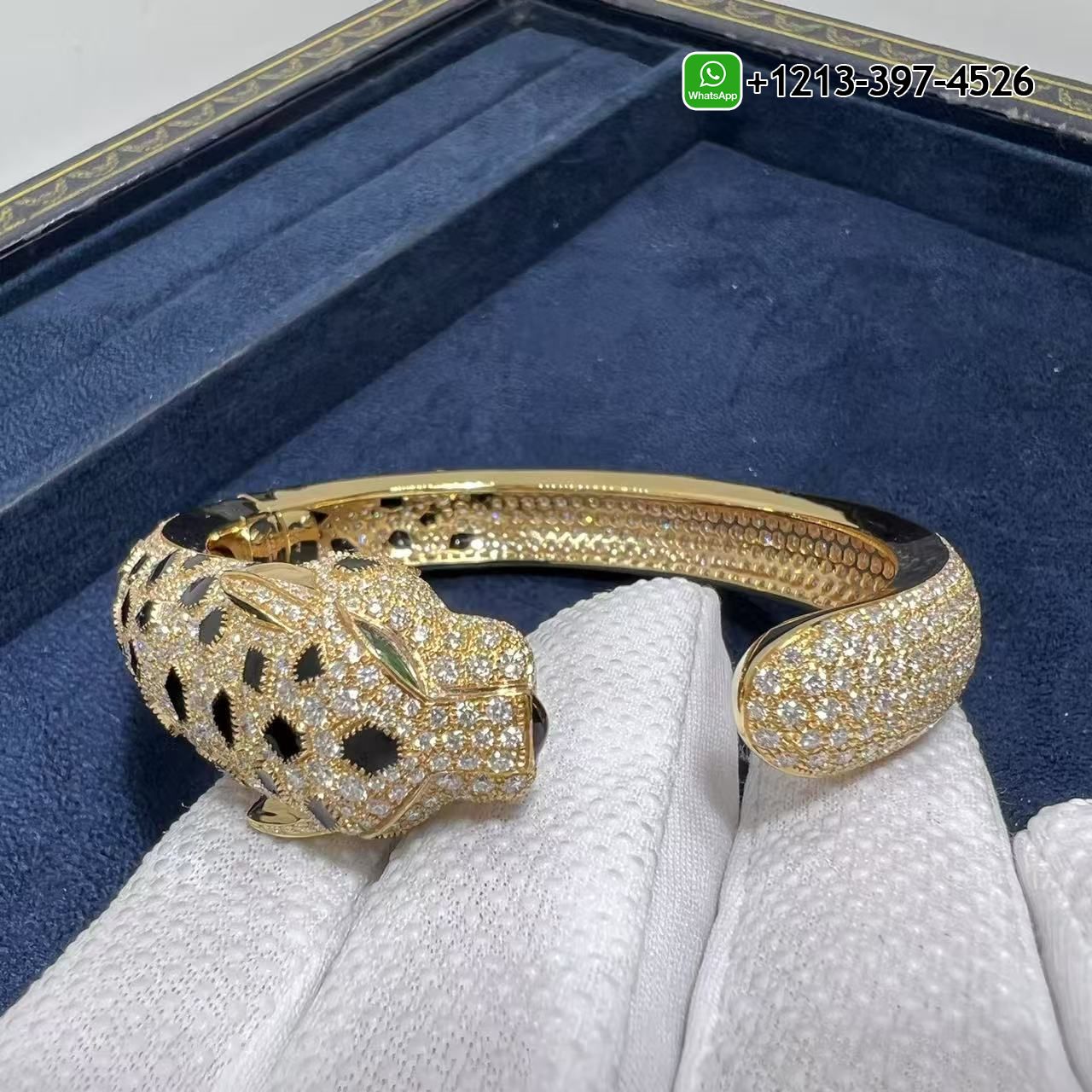 Custom Made Best Quality 1:1 Cartier 18k Yellow Gold Full Pave Diamonds Onyx Panthère de Cartier High Jewelry Bracelet - High Quality 18k Gold and Diamond Luxury Distinctive Collection Designer Jewelry Customized Factory Price