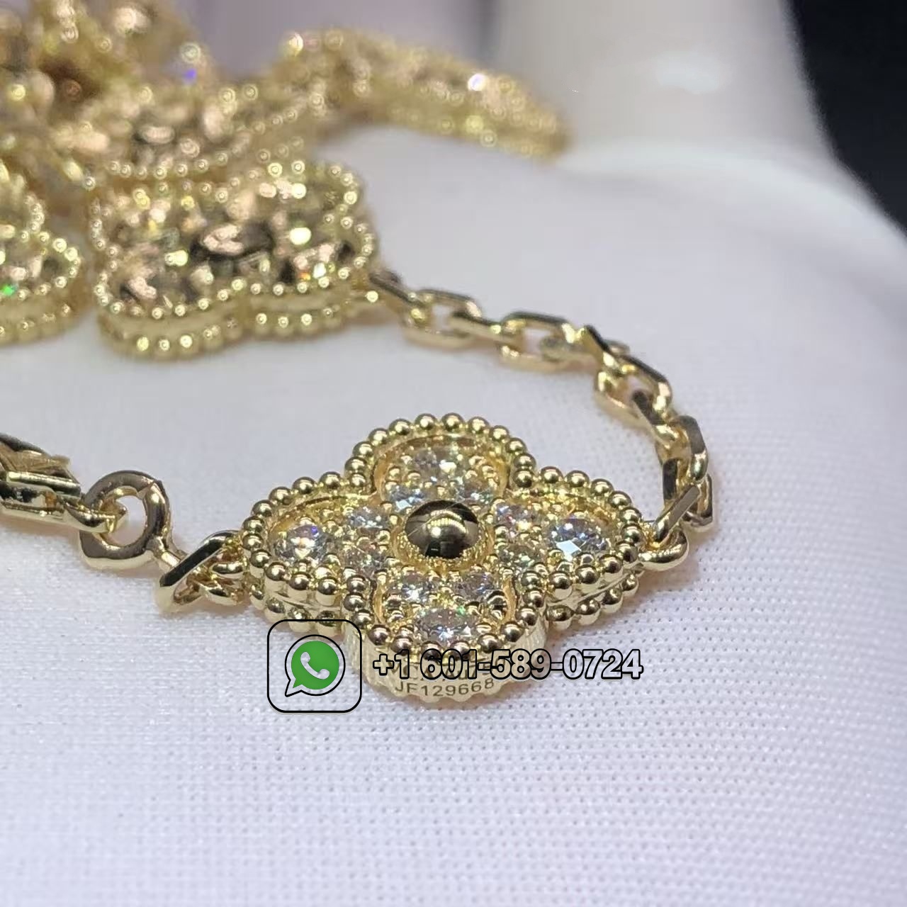 watermarked van cleef arpels vintage alhambra pave diamonds 10 motifs 18k yellow gold necklace vcara42300 2