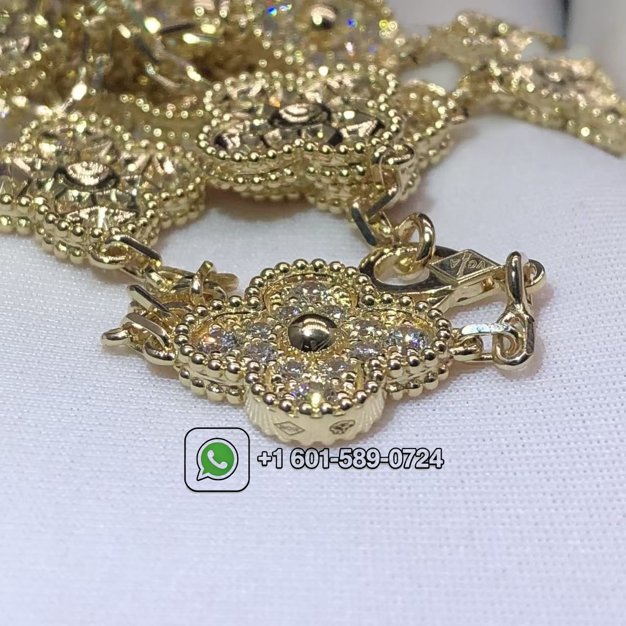 watermarked van cleef arpels vintage alhambra pave diamonds 10 motifs 18k yellow gold necklace vcara42300 3