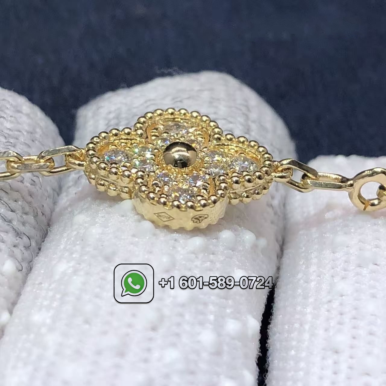 watermarked van cleef arpels vintage alhambra pave diamonds 10 motifs 18k yellow gold necklace vcara42300 4