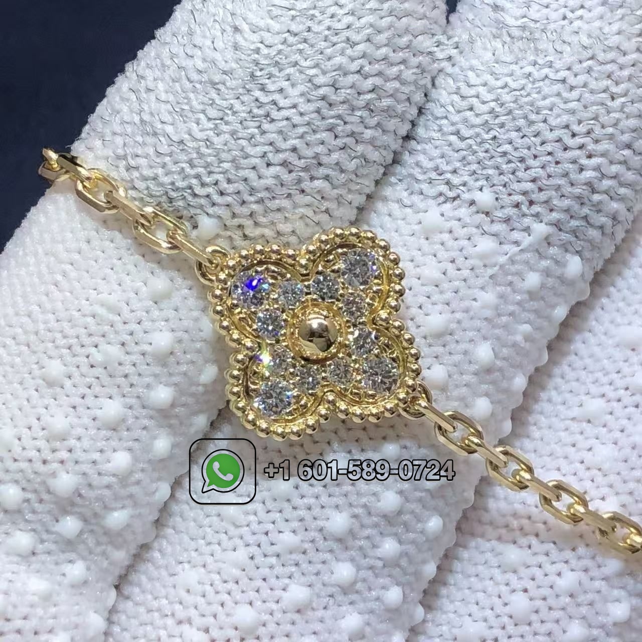 watermarked van cleef arpels vintage alhambra pave diamonds 10 motifs 18k yellow gold necklace vcara42300 6