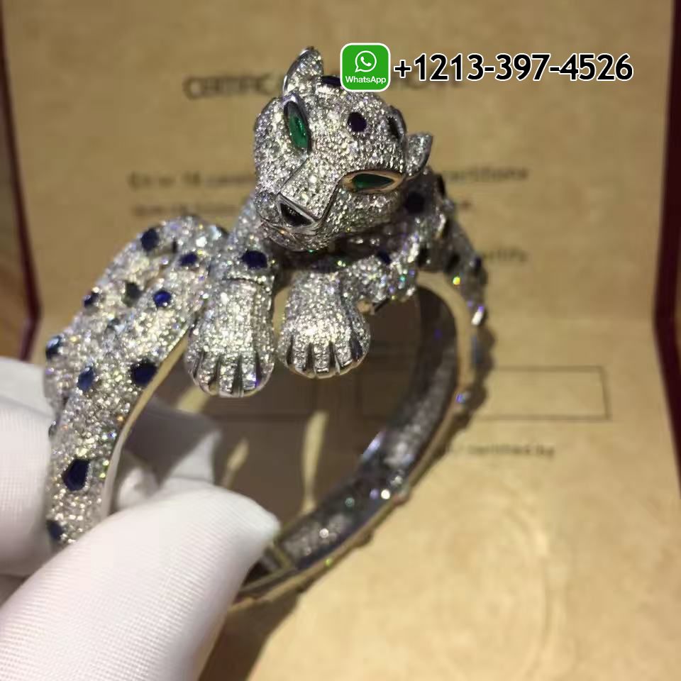 Custom Made Best Sellers Quality 1:1 Cartier Full Pave Diamond 18k White Gold Panthere de Cartier High Jewelry Bracelet - High Quality 18k Gold and Diamond Luxury Distinctive Collection Designer Jewelry Customized Factory Price Wdgunosp4i0