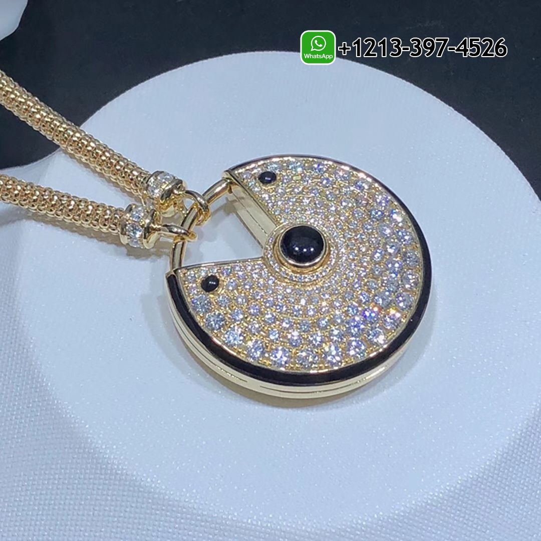 wisgl4sdkug Custom Made Best Quality 1:1 Cartier Amulette De Cartier 18K Yellow Gold Diamonds Onyx Large Model Necklace - High Quality 18k Gold and Diamond Luxury Distinctive Collection Designer Jewelry Customized Factory Price - Image 4