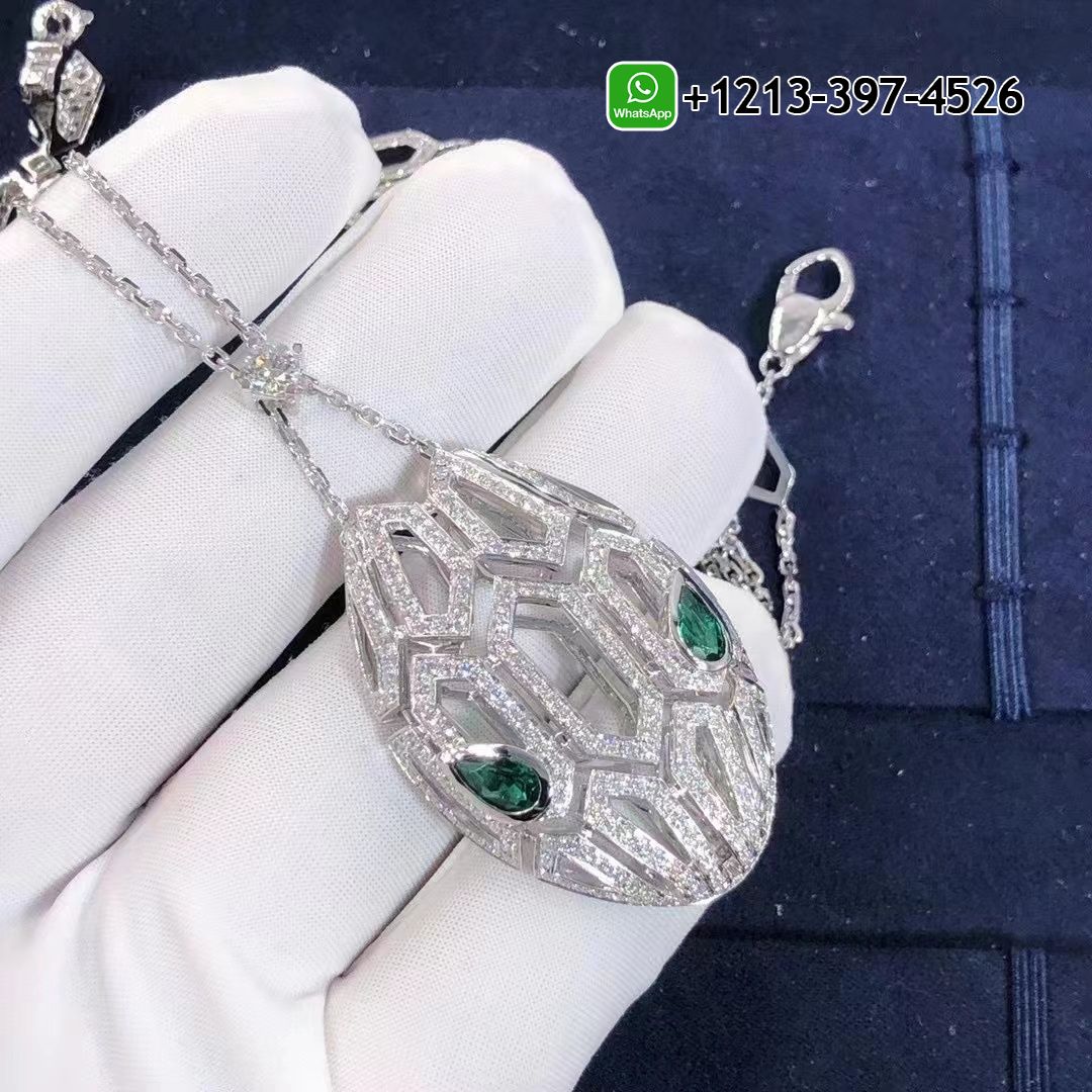 Best Sellers 1:1 Quality Cheap Custom Made Bvlgari Serpenti Pave Diamond & Emerald Eyes 18K White Gold Pendant Necklace - High Quality 18k Gold and Diamond Luxury Distinctive Collection Designer Jewelry Customized Factory Price Wqbmy4zwvtj