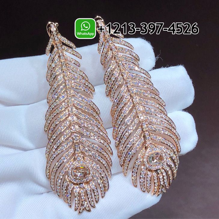 wsuzfdro4ut Custom Made Boucheron Plume de Paon 18k Rose Gold Pave Diamond Feather Pendant Earrings - High Quality 18k Gold and Diamond Luxury Distinctive Collection Designer Jewelry Customized Factory Price - Image 4