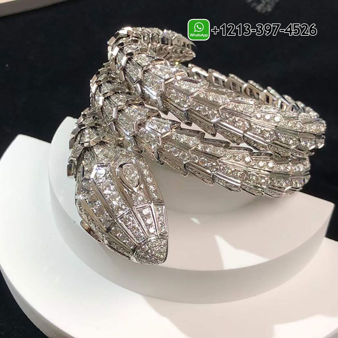 wthfhqkvf0f Custom Made Best Quality 1:1 Bvlgari Serpenti Full Pave Diamond Triple Wrap Serpenti 18k White Gold Bracelet - High Quality 18k Gold and Diamond Luxury Distinctive Collection Designer Jewelry Customized Factory Price