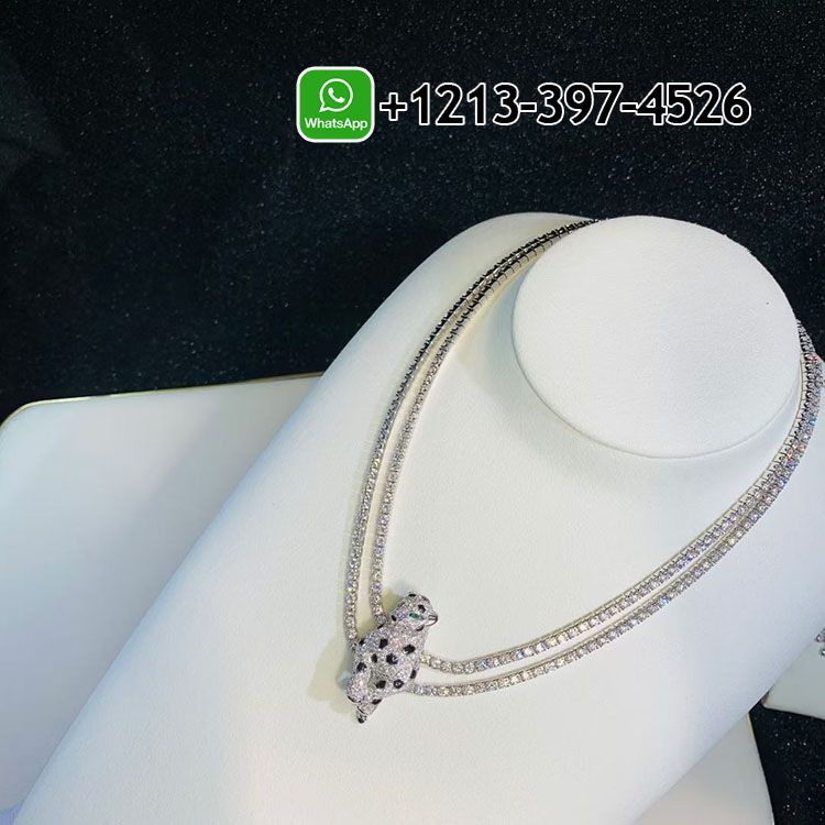 wtnnlinxx3s Custom Made Cartier 18k White Gold Pave Diamonds Onyx Emeralds Panthère de Cartier High Jewelry Necklace - High Quality 18k Gold and Diamond Luxury Distinctive Collection Designer Jewelry Customized Factory Price