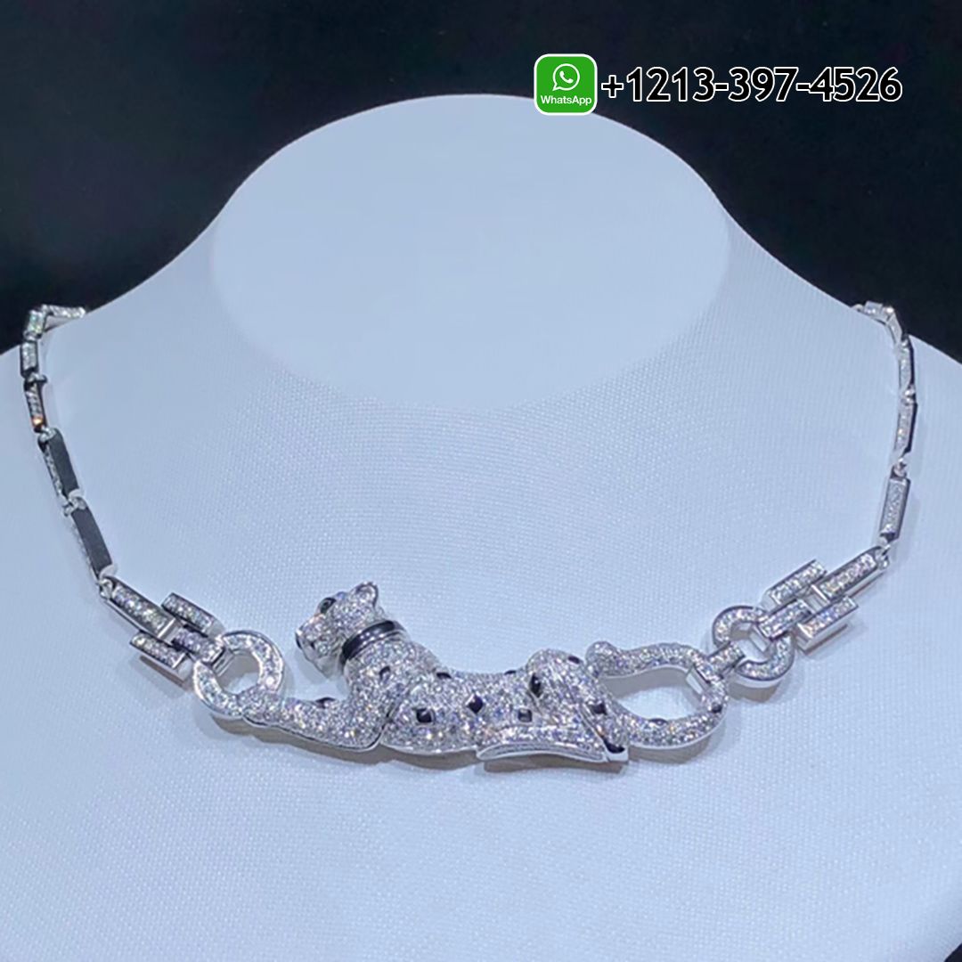 Custom Made Best Sellers Quality 1:1 Panthere de Cartier 18K White Gold Full Pave Diamond Necklace - High Quality 18k Gold and Diamond Luxury Distinctive Collection Designer Jewelry Customized Factory Price Wua40fgbczc