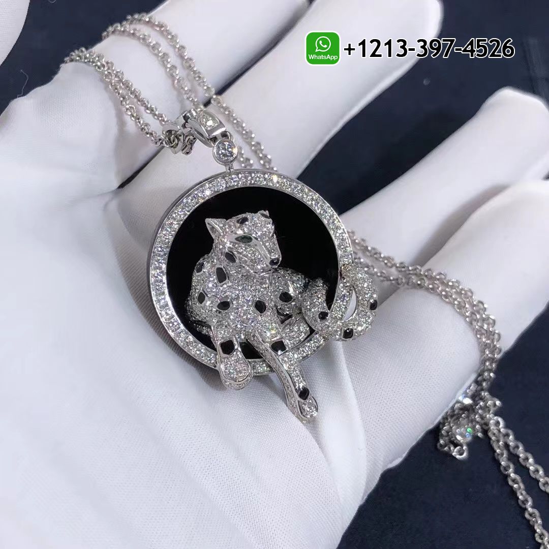 wwmbgourpn1 Custom Made Best Quality 1:1 Panthere de Cartier 18k White Gold Black Jade Diamonds Onyx Emeralds Necklace - High Quality 18k Gold and Diamond Luxury Distinctive Collection Designer Jewelry Customized Factory Price - Image 8