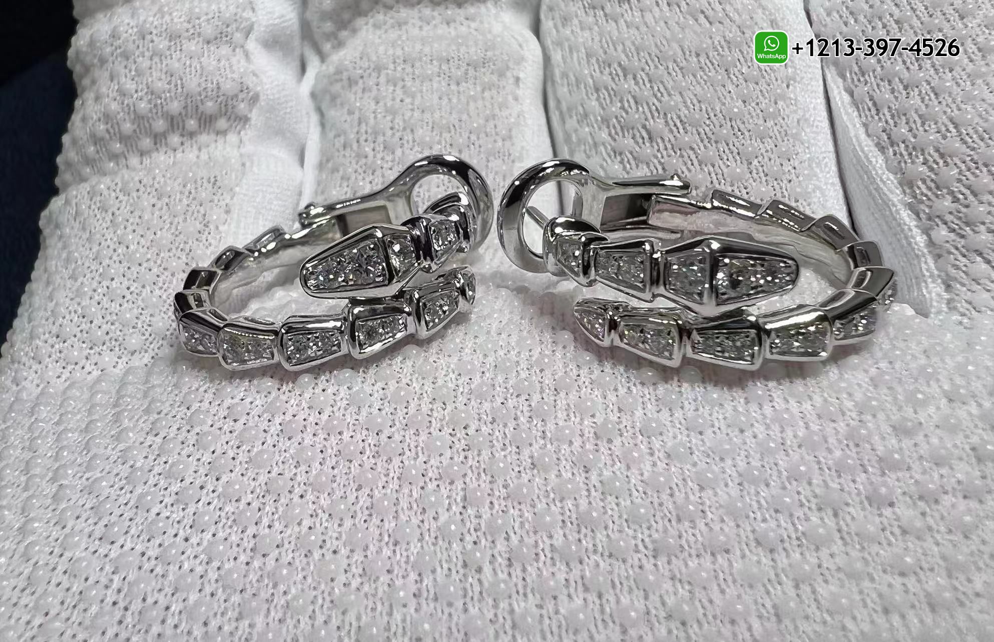 wy1435mwntn Best Sellers 1:1 Quality Cheap Custom Made Bvlgari Serpenti Viper Full Pave Diamond 18k White Gold Hoop Earrings - High Quality 18k Gold and Diamond Luxury Distinctive Collection Designer Jewelry Customized Factory Price - Image 4