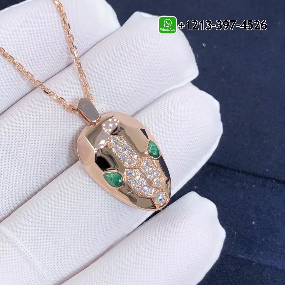 wy5uc42v4hc Custom Made Best Sellers Quality 1:1 Bvlgari Serpenti necklace with 18 kt rose gold chain and pendant, set with malachite eyes and demi pavé diamonds - High Quality 18k Gold and Diamond Luxury Distinctive Collection Designer Jewelry Customized Factory Price - Image 4