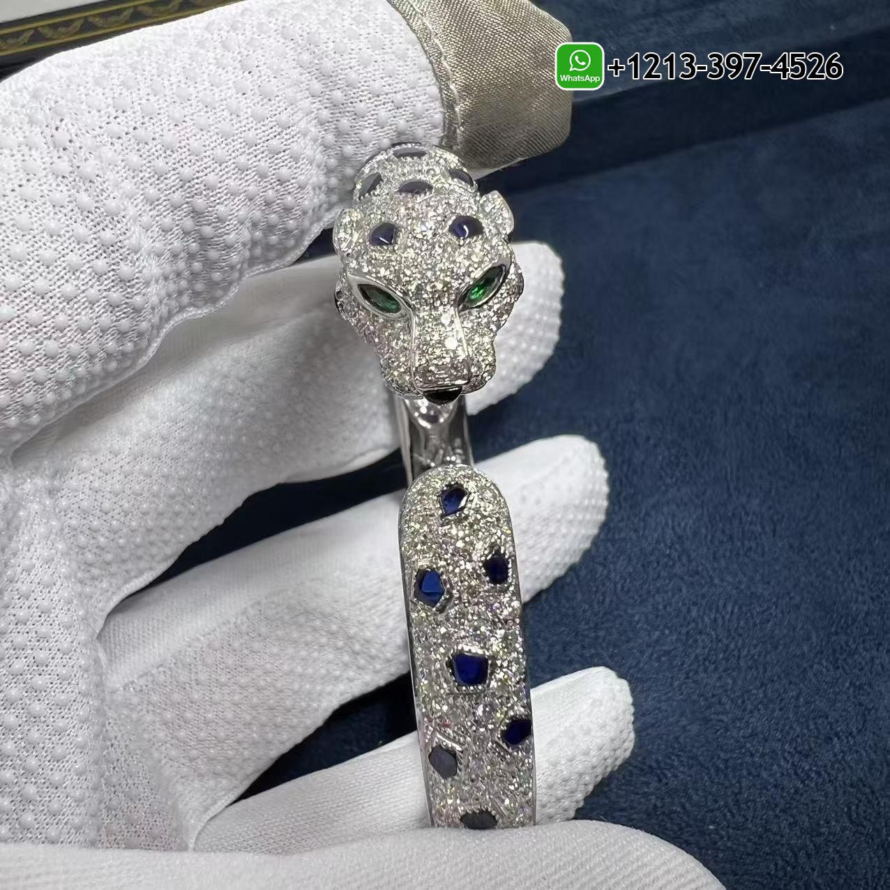 x1rrmiu5yia Best Sellers 1:1 Quality Cheap Custom Made Cartier 18k White Gold Full Pave Diamonds Sapphires Emerald Onyx Panthere de Cartier Bracelet - High Quality 18k Gold and Diamond Luxury Distinctive Collection Designer Jewelry Customized Factory Price - Image 10