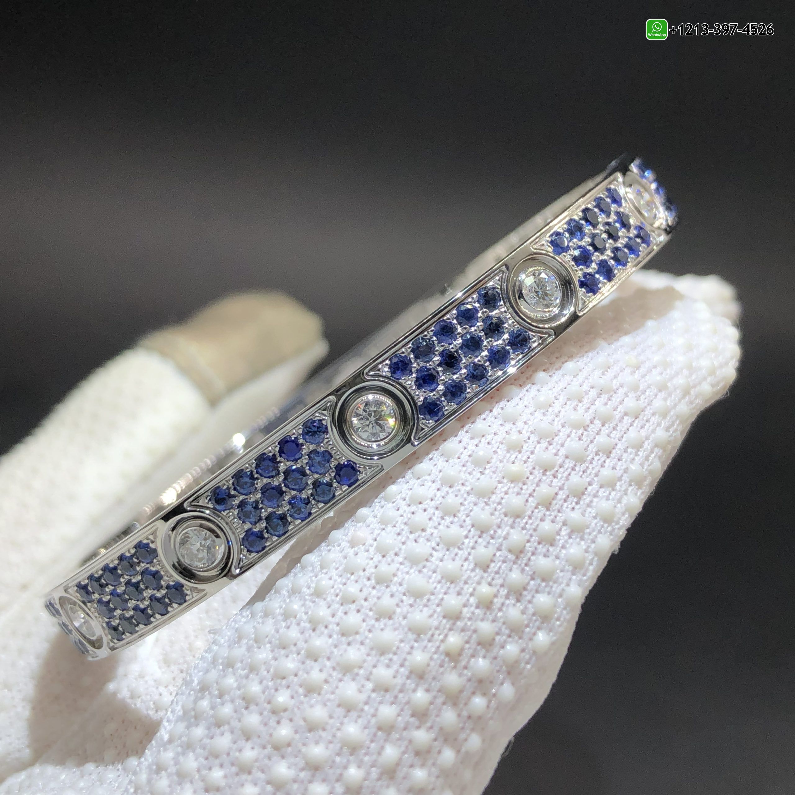 x3fluulcp5r Cartier Love Blue Sapphire Paved and 10 Diamonds Single-screw Closure Classic Model 18k White Gold Bracelet - High Quality 18k Gold and Diamond Luxury Distinctive Collection Designer Jewelry Customized Factory Price