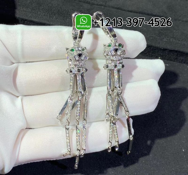 xa14jvmkgkn Custom Made Best Quality 1:1 Cartier 18k White Gold Panthere de Cartier Diamonds Tassels Earrings - High Quality 18k Gold and Diamond Luxury Distinctive Collection Designer Jewelry Customized Factory Price - Image 4