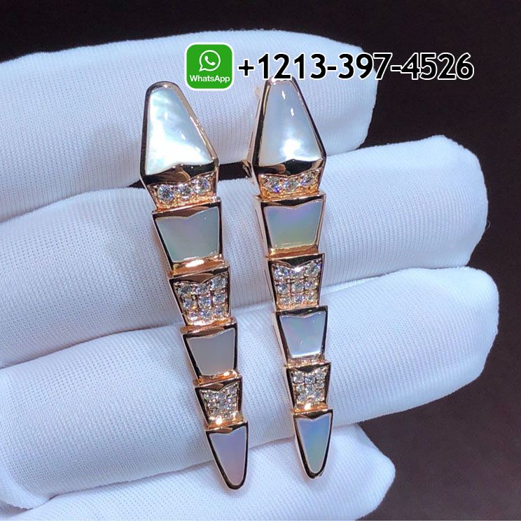 Custom Made Best Quality 1:1 Bvlgari Serpenti Viper 18k Rose Gold Diamond & Mother of Pearl Earrings - High Quality 18k Gold and Diamond Luxury Distinctive Collection Designer Jewelry Customized Factory Price Xdb1rwdns54