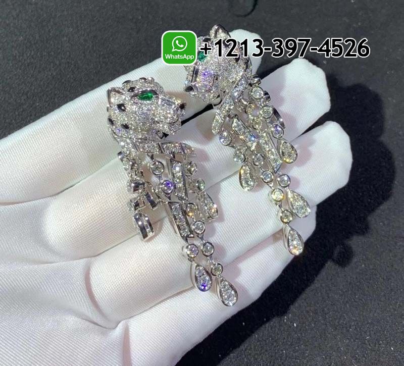 xfpoy3txwme Custom Made Best Quality 1:1 Cheap Cartier 18k White Gold Pave Diamonds Panthère de Cartier Tassels Earrings - High Quality 18k Gold and Diamond Luxury Distinctive Collection Designer Jewelry Customized Factory Price - Image 7