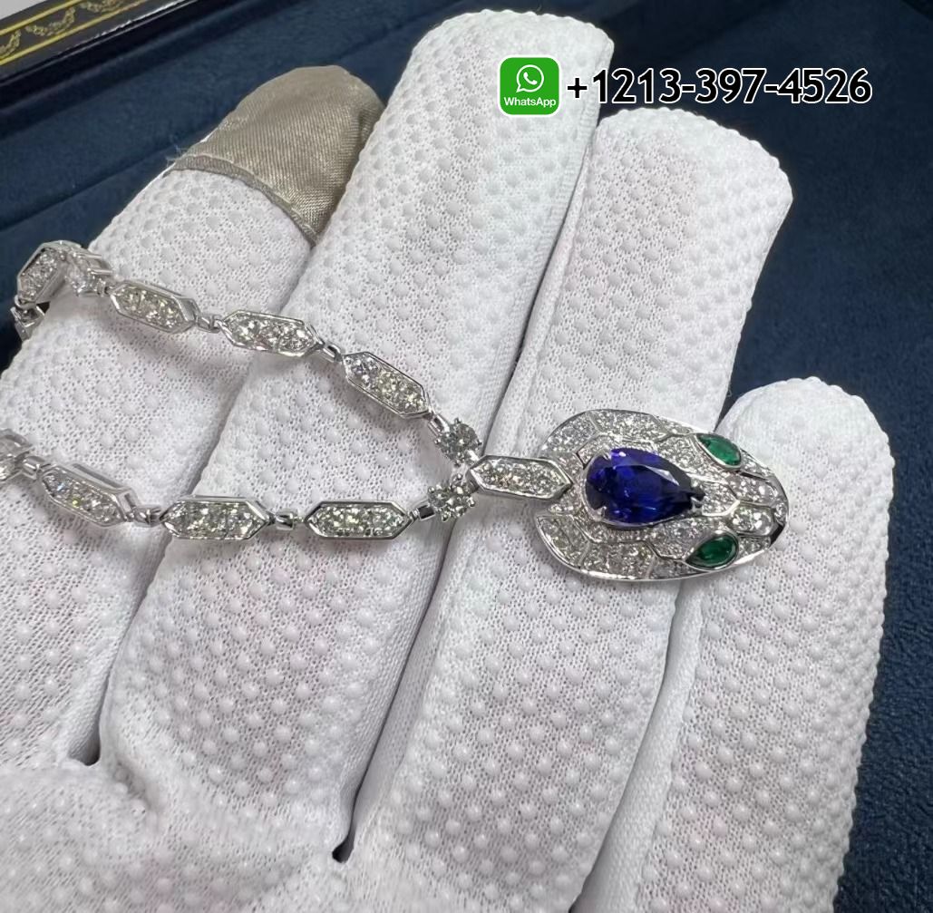 xgl2udauqah Best Quality Bvlgari 18k White Gold 4.59cttw Diamond And 1.48cttw Sapphire Serpenti Necklace Replica - High Quality 18k Gold and Diamond Luxury Distinctive Collection Designer Jewelry Customized Factory Price - Image 2
