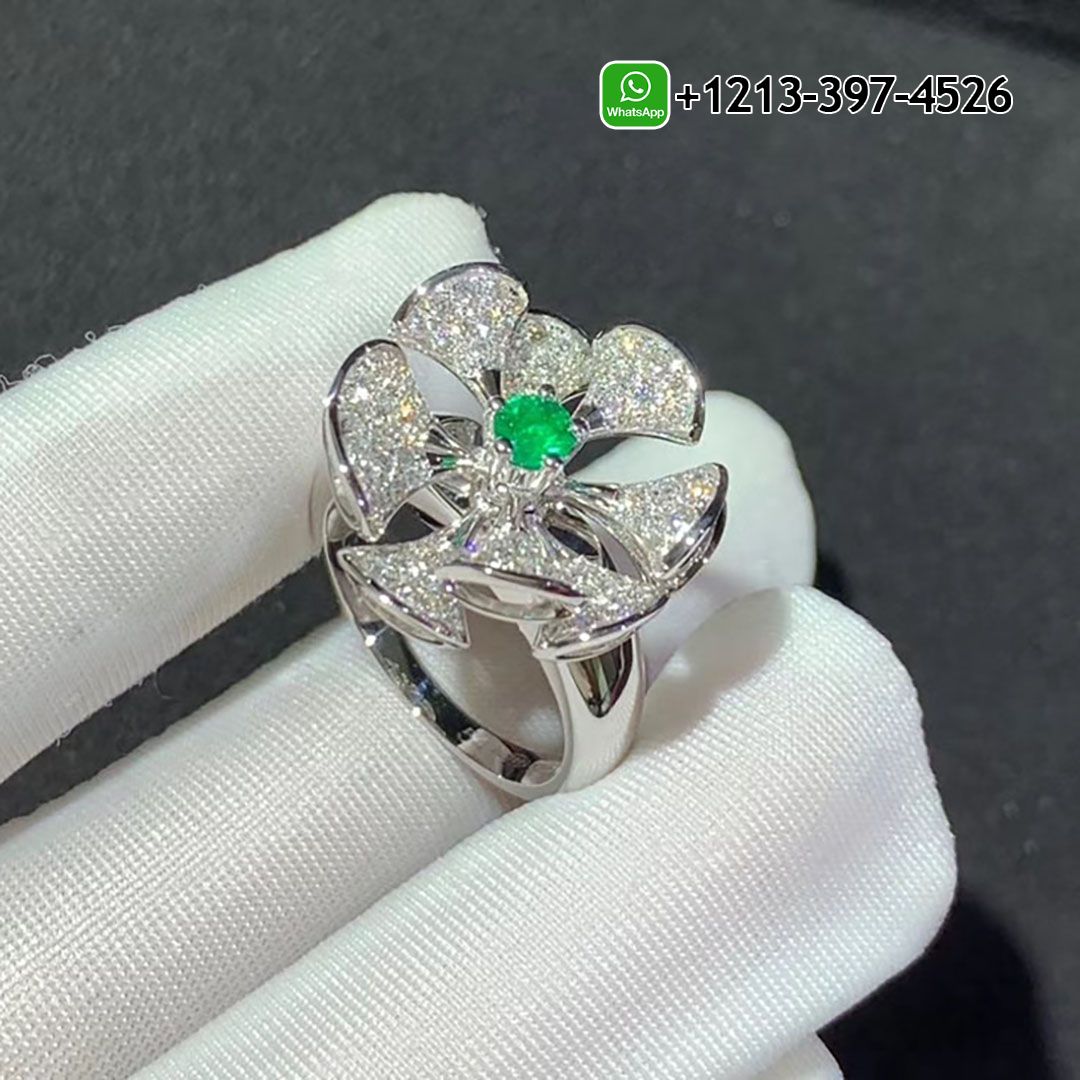 xhoqeirwuat Custom Made Best Quality 1:1 Bvlgari 18K White Gold Emerald and Pave Diamonds Diva Dream Ring - High Quality 18k Gold and Diamond Luxury Distinctive Collection Designer Jewelry Customized Factory Price - Image 6