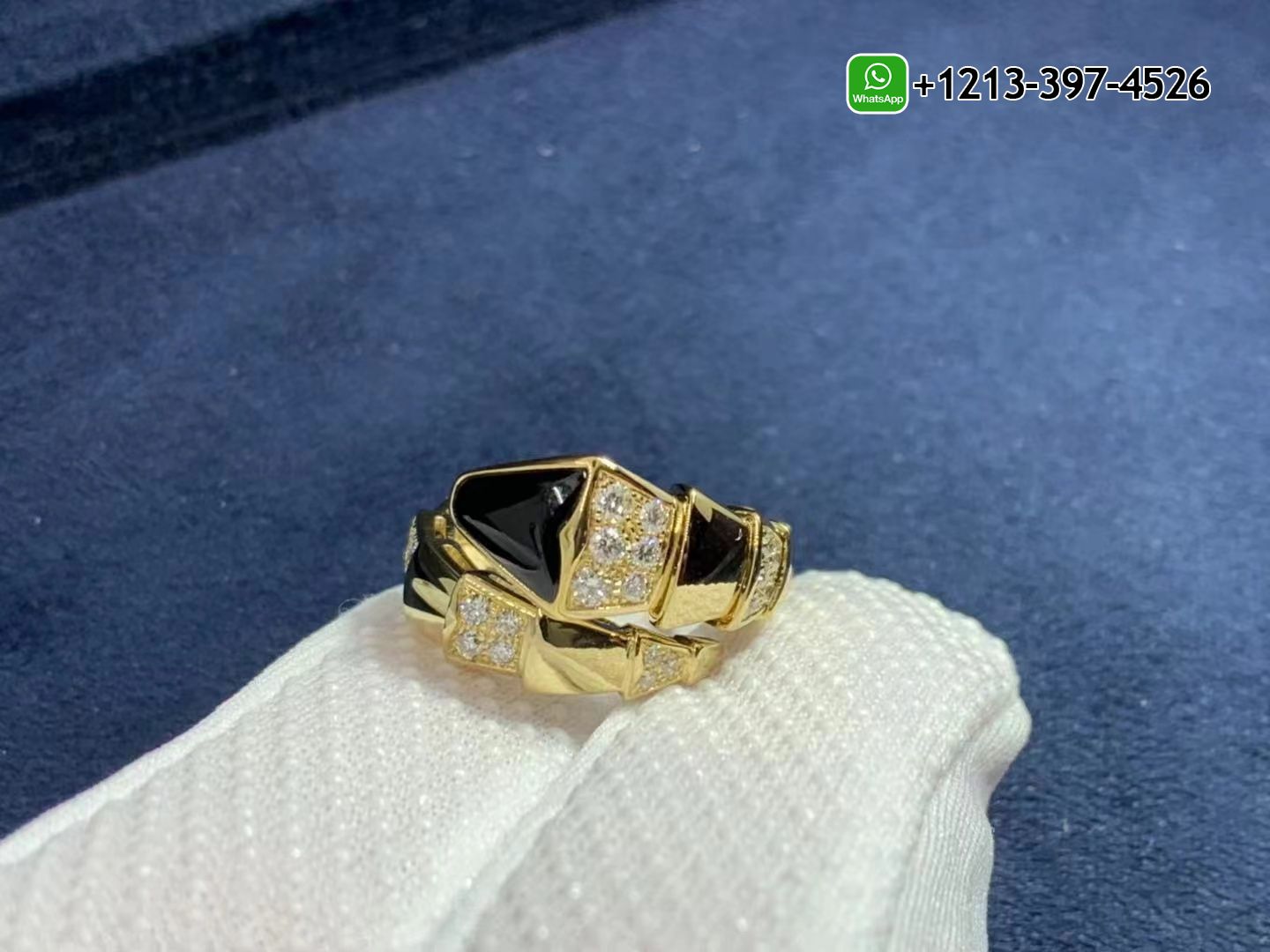 xi2isigccfa Custom Made Best Quality 1:1 Cheap Bulgari Serpenti Viper 18K Yellow Gold Onyx And Demi Pavé Diamonds One-Coil Ring - High Quality 18k Gold and Diamond Luxury Distinctive Collection Designer Jewelry Customized Factory Price - Image 9