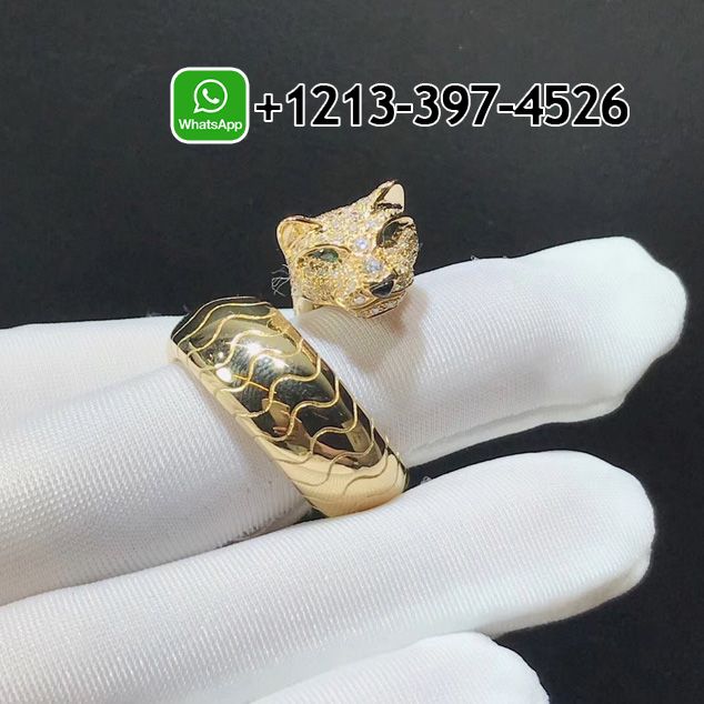 Custom Made Best Sellers Quality 1:1 Cartier Panther 18k Yellow Gold Diamond Emerald Onyx Band Ring - High Quality 18k Gold and Diamond Luxury Distinctive Collection Designer Jewelry Customized Factory Price Xi5jsvda0cn