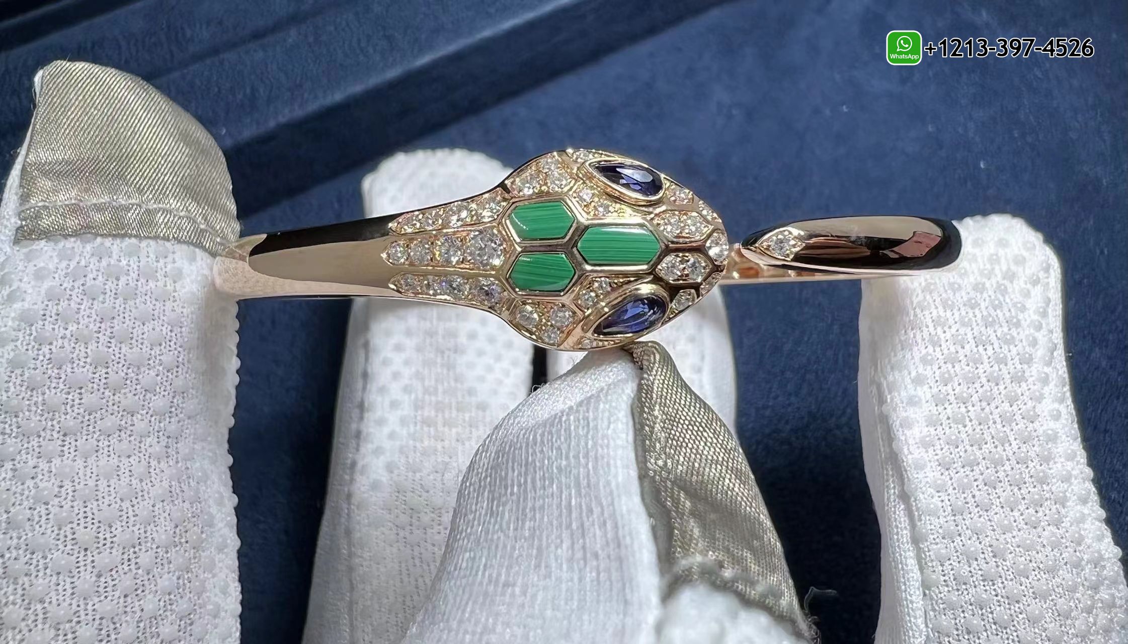 xisds4zhgnh Custom Made Best Sellers Quality 1:1 Copy Bvlgari Serpenti 18k Rose Gold Blue Sapphire, Malachite & Pave Diamond Bracelet - High Quality 18k Gold and Diamond Luxury Distinctive Collection Designer Jewelry Customized Factory Price - Image 10