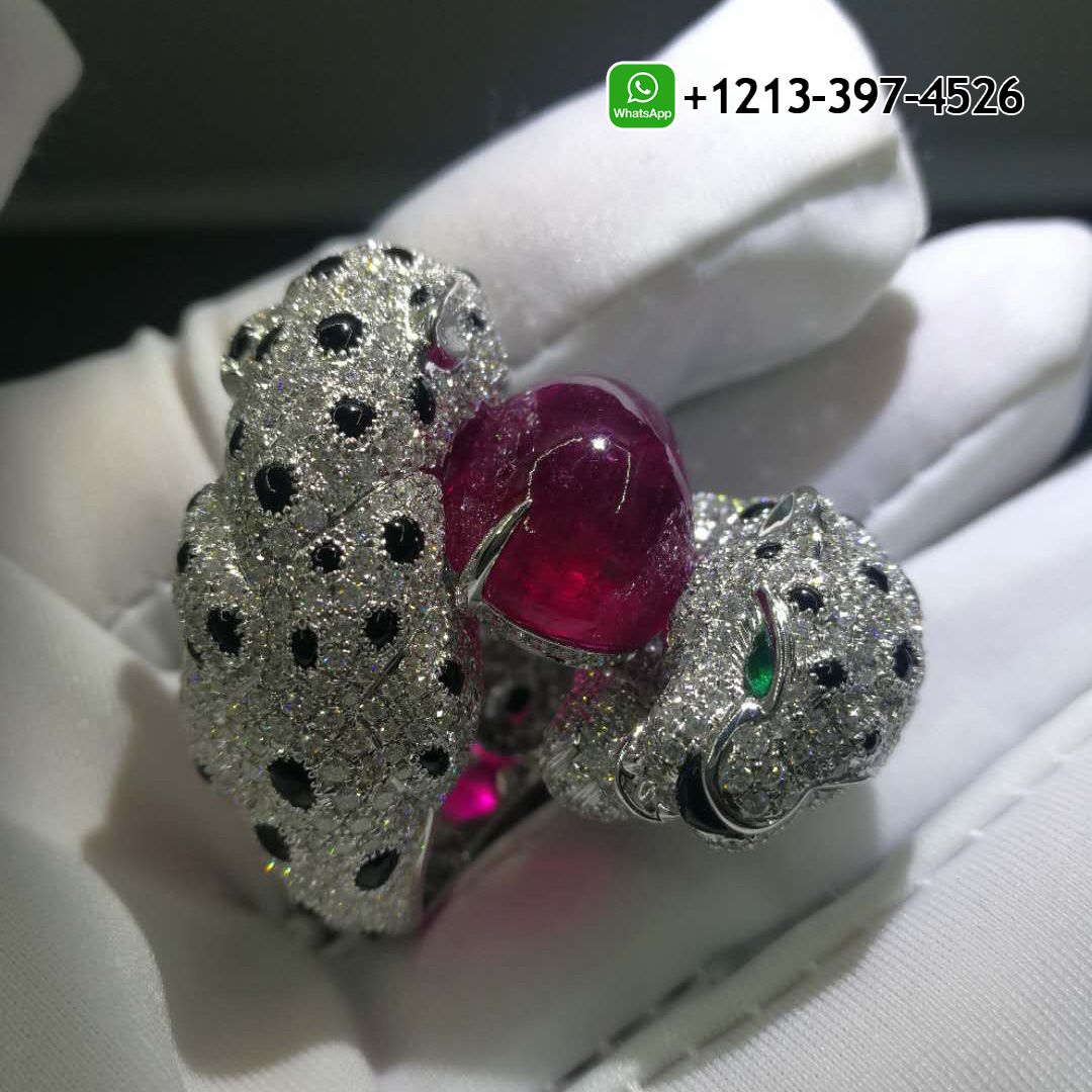 xkftniknrkc Cartier 18k White Gold Ruby Emeralds Onyx Panthere de Cartier High Jewellery Ring - High Quality 18k Gold and Diamond Luxury Distinctive Collection Designer Jewelry Customized Factory Price - Image 4