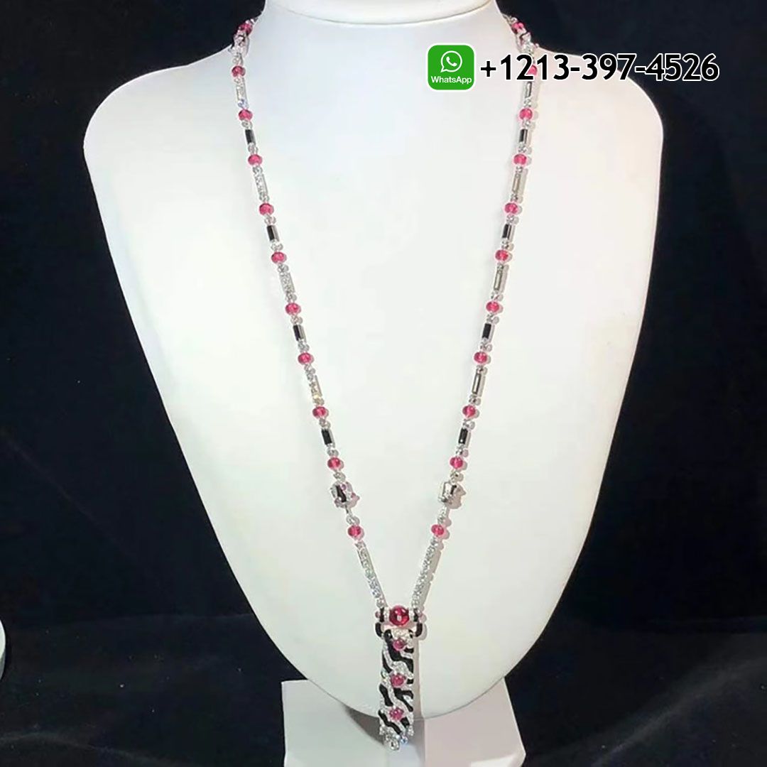 Custom Made Best Quality 1:1 Cartier Beautés du Monde 18k White Gold 9.21ct Diamonds, Rubellites, Onyx High Jewelry Necklace - High Quality 18k Gold and Diamond Luxury Distinctive Collection Designer Jewelry Customized Factory Price Xrkytkqyjql