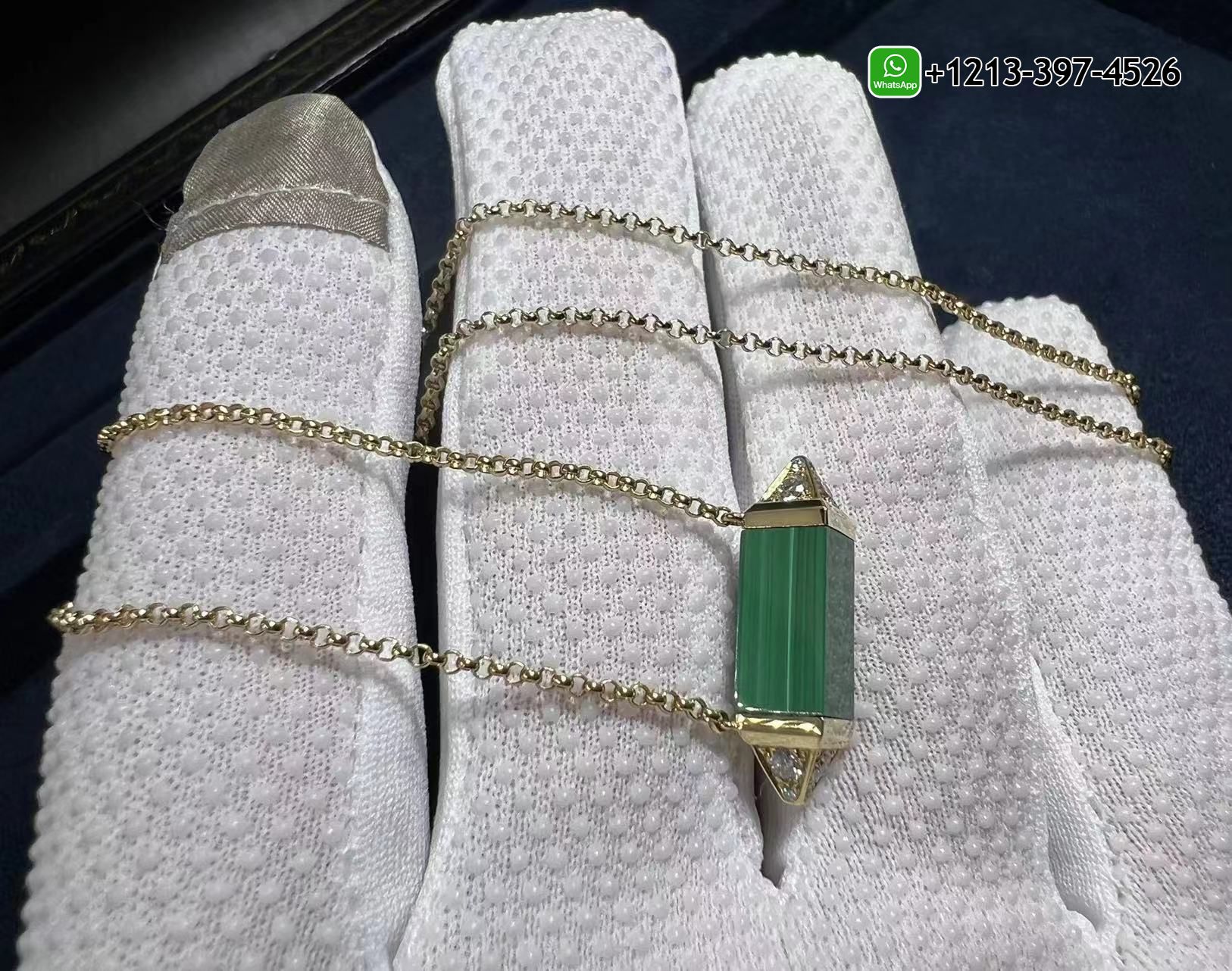 xsul2txghih Custom Made Best Sellers Quality 1:1 Copy Cartier 18K Yellow Gold Diamond & Malachite Medium Model Les Berlingots de Cartier Necklace - High Quality 18k Gold and Diamond Luxury Distinctive Collection Designer Jewelry Customized Factory Price - Image 4