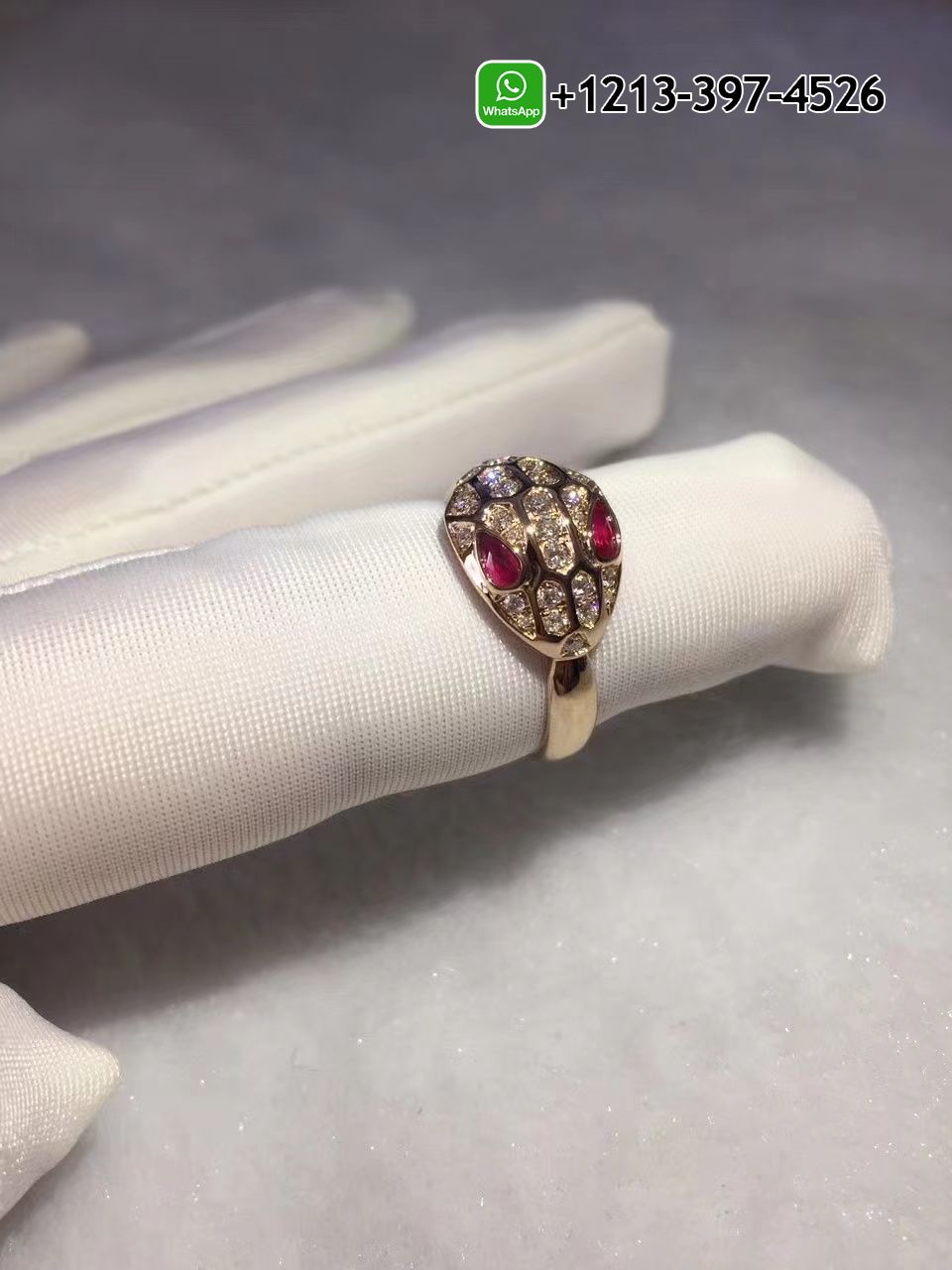 xt4vjev0yyr Best Sellers 1:1 Quality Cheap Custom Made Bvlgari Serpenti 18k Rose Gold Diamonds and Rubellites Eye Ring - High Quality 18k Gold and Diamond Luxury Distinctive Collection Designer Jewelry Customized Factory Price - Image 4