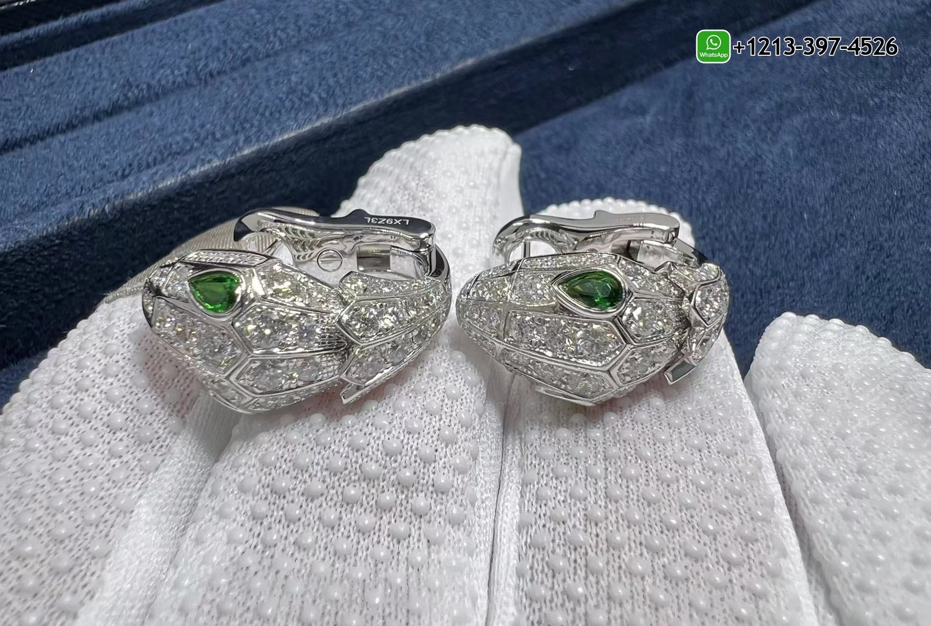 xvfh44i3o5a Bvlgari Serpenti 18k White Gold Emerald Eyes and Pavé Diamonds Earrings 354702 - High Quality 18k Gold and Diamond Luxury Distinctive Collection Designer Jewelry Customized Factory Price - Image 2