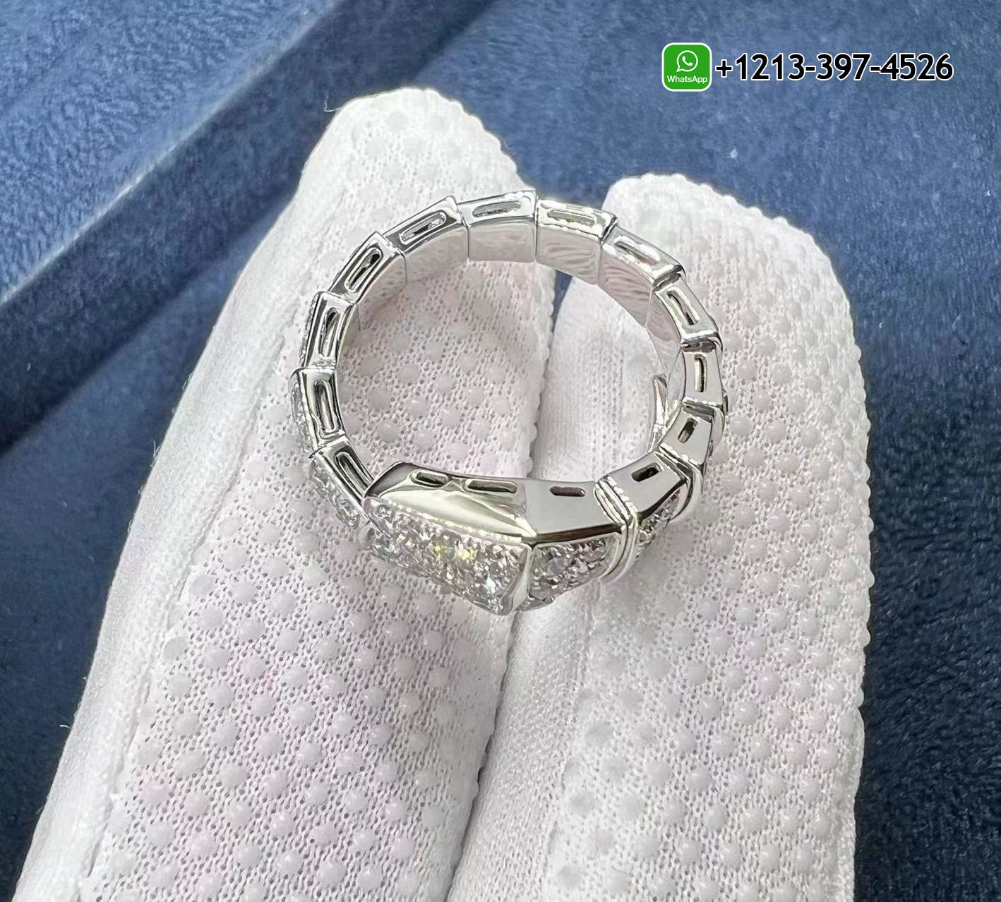 xya5qbncglx Custom Made Best Sellers Quality 1:1 Copy Bulgari Serpenti Viper 18k White Gold Full Pave Diamond One-coil Ring - High Quality 18k Gold and Diamond Luxury Distinctive Collection Designer Jewelry Customized Factory Price - Image 6