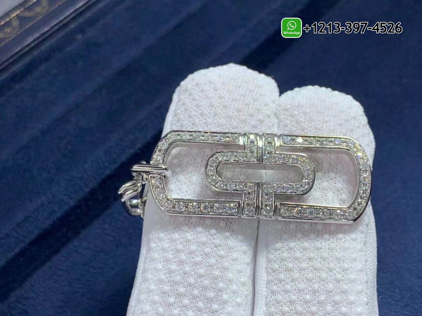 y4nrsgikb13 Custom Made Best Quality 1:1 Bvlgari Parentesi 18K White Gold Full Pavé Diamonds Pendant Necklace - High Quality 18k Gold and Diamond Luxury Distinctive Collection Designer Jewelry Customized Factory Price - Image 3