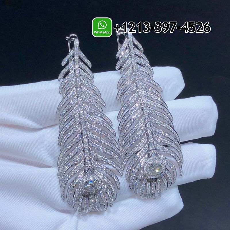 y4tk2h0uaau Custom Made Best Sellers Quality 1:1 Copy Boucheron Plume de Paon 18k White Gold Pave Diamond Feather Pendant Earrings - High Quality 18k Gold and Diamond Luxury Distinctive Collection Designer Jewelry Customized Factory Price - Image 5