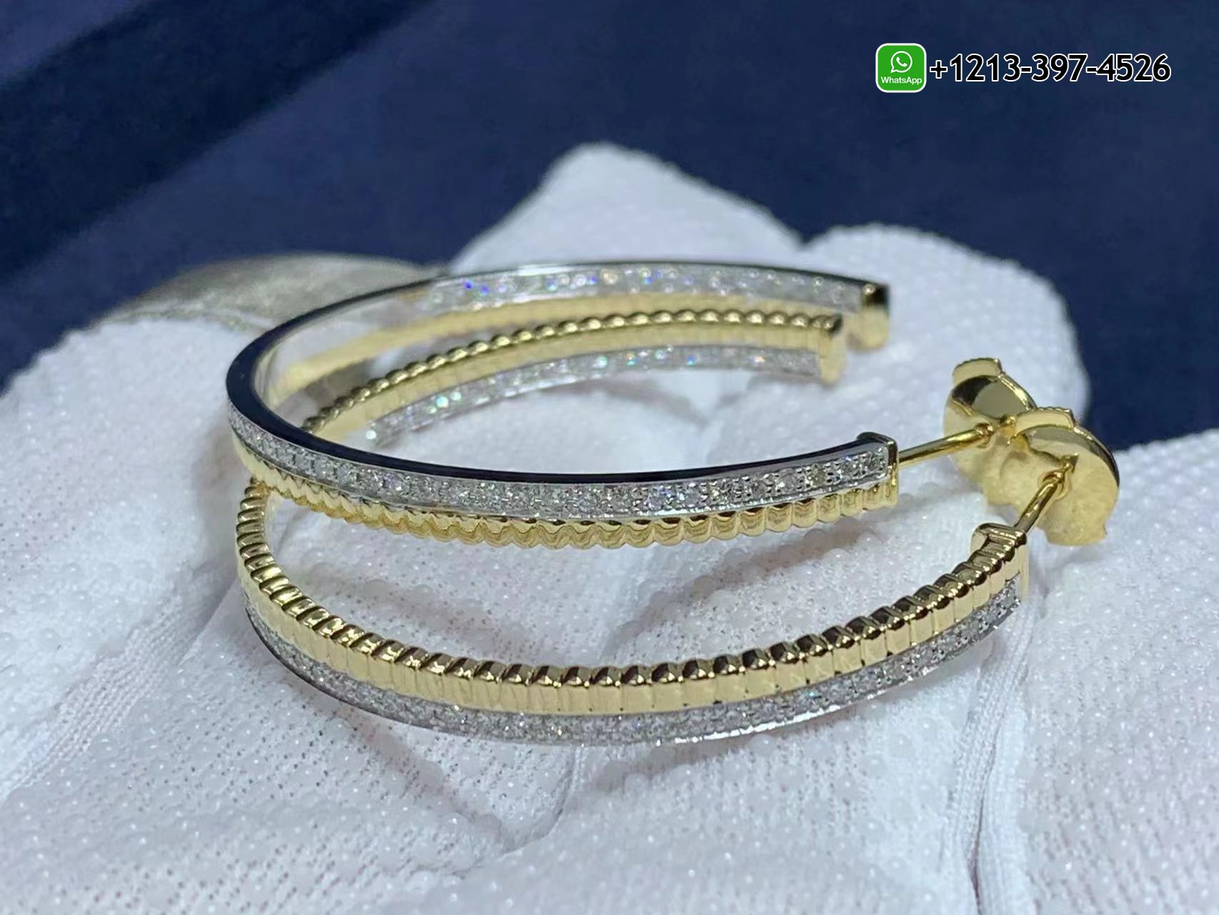 y5qp45j5was Custom Made Best Quality 1:1 Cheap Boucheron Quatre Radiant 18K Two-Tone Gold & Diamond Creole Hoop Earrings - High Quality 18k Gold and Diamond Luxury Distinctive Collection Designer Jewelry Customized Factory Price - Image 5