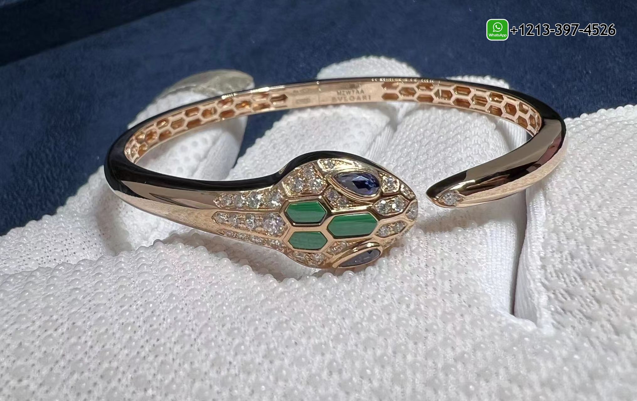 yein52q4doh Custom Made Best Sellers Quality 1:1 Copy Bvlgari Serpenti 18k Rose Gold Blue Sapphire, Malachite & Pave Diamond Bracelet - High Quality 18k Gold and Diamond Luxury Distinctive Collection Designer Jewelry Customized Factory Price - Image 2