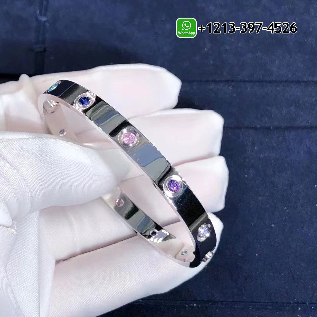 yfeiphooyus Custom Made Best Quality 1:1 Cartier 18k White Gold 10 Multi Gemstones Rainbow Love Bracelet - High Quality 18k Gold and Diamond Luxury Distinctive Collection Designer Jewelry Customized Factory Price - Image 3