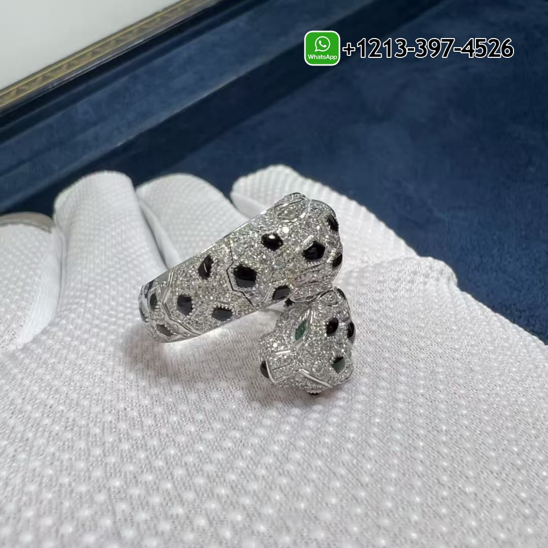 yfoaflmltxj Custom Made Best Sellers Quality 1:1 Cartier Panthère de Cartier Double Heads 18k White Gold Onyx Diamonds Ring - High Quality 18k Gold and Diamond Luxury Distinctive Collection Designer Jewelry Customized Factory Price - Image 8