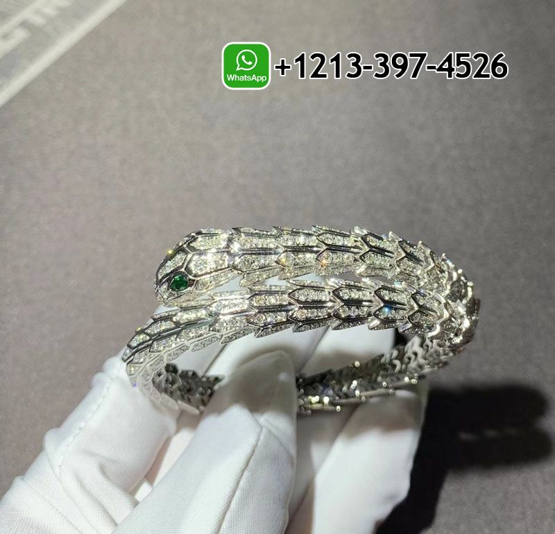 yqr1rjgepoh Best Sellers 1:1 Quality Cheap Custom Made Bvlgari Serpenti 18k White Gold Pave Diamond & Emerald Eyes Bracelet - High Quality 18k Gold and Diamond Luxury Distinctive Collection Designer Jewelry Customized Factory Price - Image 8