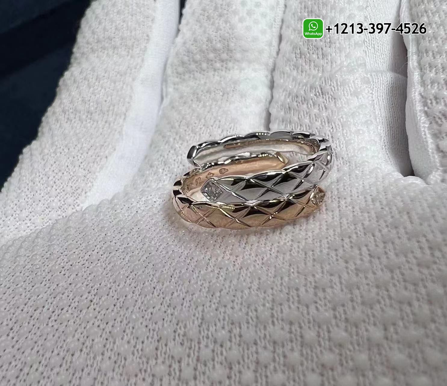 ytqjfkhnuzv Custom Made Best Sellers Quality 1:1 Copy Chanel Coco Crush Toi Et Moi Ring Quilted Motif, Small Version, 18k White and Beige Gold, Diamonds - High Quality 18k Gold and Diamond Luxury Distinctive Collection Designer Jewelry Customized Factory Price - Image 3