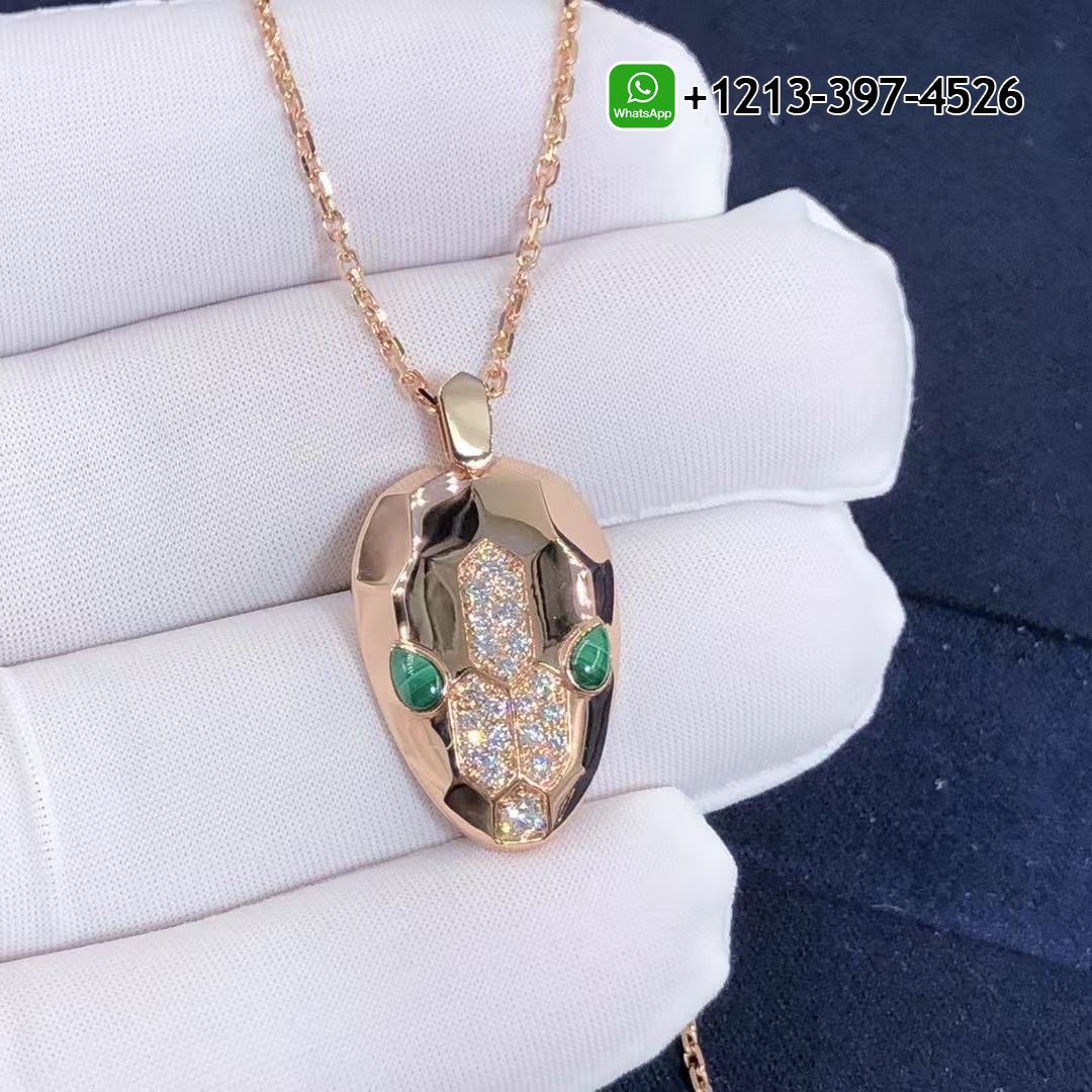 yzpsjjq0b4p Custom Made Best Sellers Quality 1:1 Bvlgari Serpenti necklace with 18 kt rose gold chain and pendant, set with malachite eyes and demi pavé diamonds - High Quality 18k Gold and Diamond Luxury Distinctive Collection Designer Jewelry Customized Factory Price - Image 5