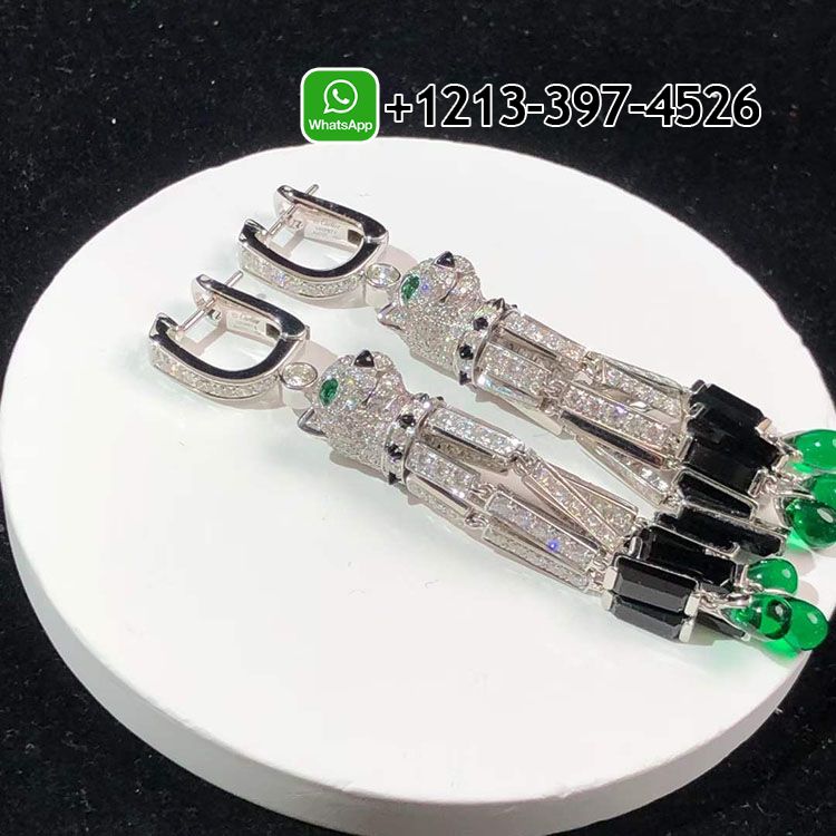 z5lwimtwmlb Best Sellers 1:1 Quality Cheap Custom Made Panthere de Cartier 18k White Gold Pave Diamond Onyx Emeralds Tassels Earrings - High Quality 18k Gold and Diamond Luxury Distinctive Collection Designer Jewelry Customized Factory Price - Image 14
