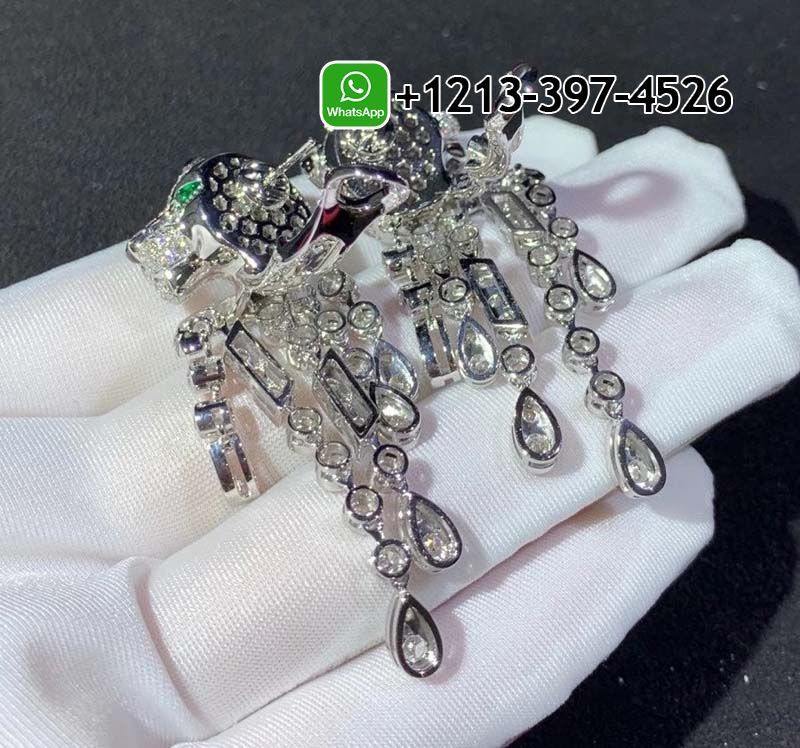 zo3tu54cixz Custom Made Best Quality 1:1 Cheap Cartier 18k White Gold Pave Diamonds Panthère de Cartier Tassels Earrings - High Quality 18k Gold and Diamond Luxury Distinctive Collection Designer Jewelry Customized Factory Price - Image 4