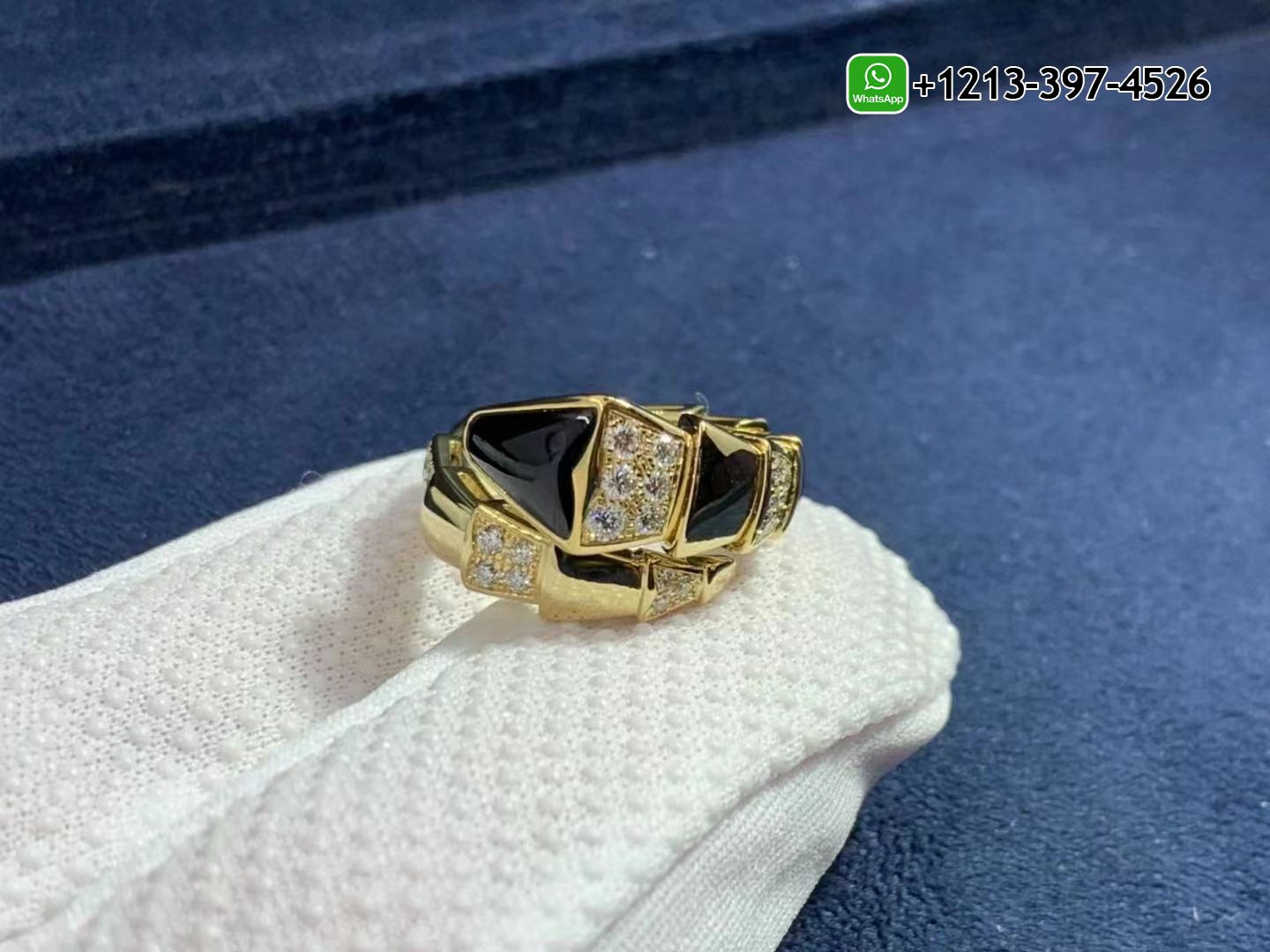 zrts030fy4s Custom Made Best Quality 1:1 Cheap Bulgari Serpenti Viper 18K Yellow Gold Onyx And Demi Pavé Diamonds One-Coil Ring - High Quality 18k Gold and Diamond Luxury Distinctive Collection Designer Jewelry Customized Factory Price - Image 6