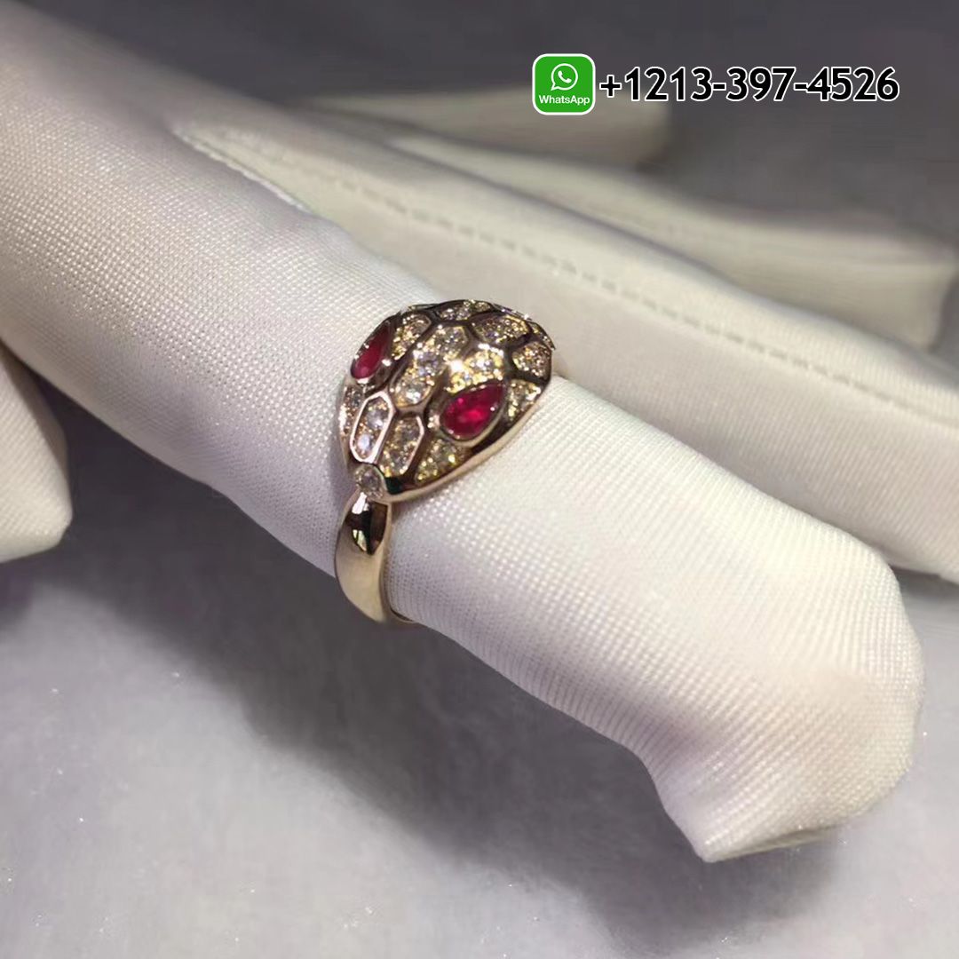 zsfn3p5qgdg Best Sellers 1:1 Quality Cheap Custom Made Bvlgari Serpenti 18k Rose Gold Diamonds and Rubellites Eye Ring - High Quality 18k Gold and Diamond Luxury Distinctive Collection Designer Jewelry Customized Factory Price - Image 2